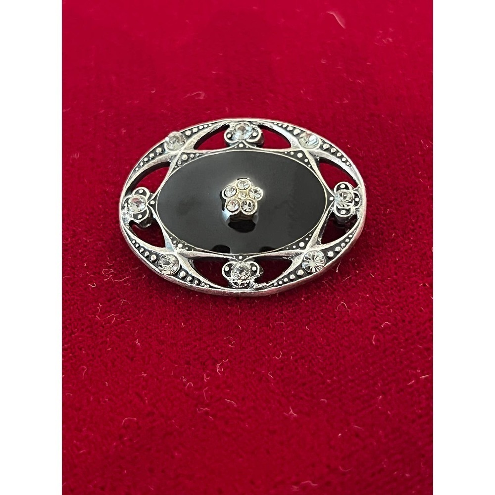 POPESCO France French Black Enamel Rhinestone Brooch